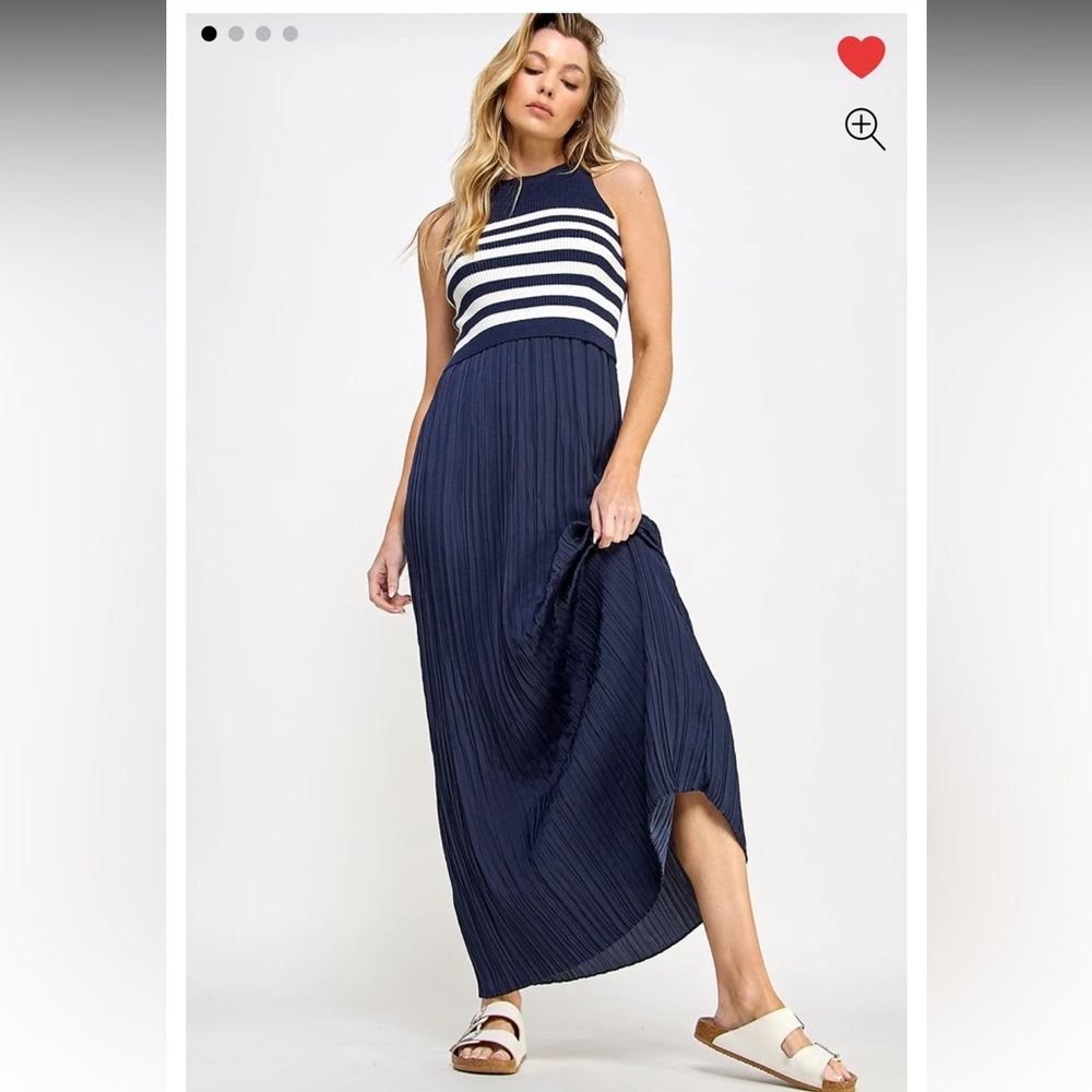 Navy and White Striped Maxi Dress
